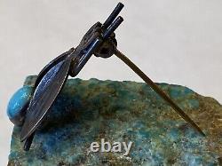 Rare UITA 3 United Indian Traders Sterling Silver & Gem Turquoise Fly Brooch Pin