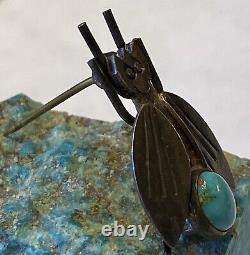 Rare UITA 3 United Indian Traders Sterling Silver & Gem Turquoise Fly Brooch Pin