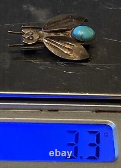 Rare UITA 3 United Indian Traders Sterling Silver & Gem Turquoise Fly Brooch Pin