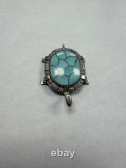 Rare Vintage Blue Turquoise Zuni Sterling Silver Turtle Pin/Pendant L96