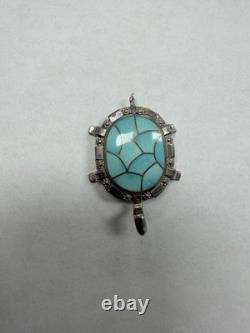 Rare Vintage Blue Turquoise Zuni Sterling Silver Turtle Pin/Pendant L96