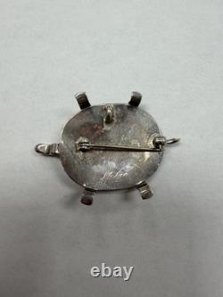 Rare Vintage Blue Turquoise Zuni Sterling Silver Turtle Pin/Pendant L96