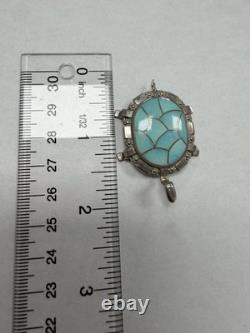 Rare Vintage Blue Turquoise Zuni Sterling Silver Turtle Pin/Pendant L96