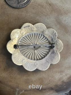 Rare Vintage Native American 925 Sterling Silver Handmade Conch Oval Brooch