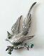 Rare Vintage Silver Cast Bird Pin With Turquoise