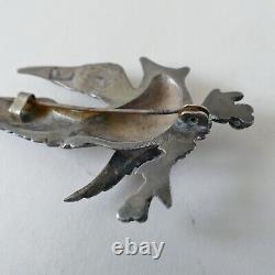 Rare Vintage Silver Cast Bird Pin with Turquoise