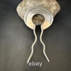 Rare XL HairPin Bun Holder Sterling Silver Stamped Navajo Handmade 5 20091