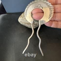 Rare XL HairPin Bun Holder Sterling Silver Stamped Navajo Handmade 5 20091
