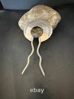 Rare XL HairPin Bun Holder Sterling Silver Stamped Navajo Handmade 5 20091