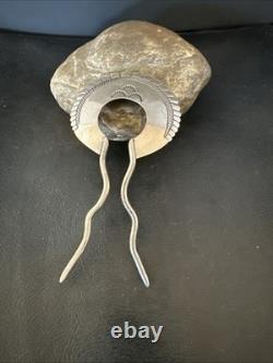 Rare XL HairPin Bun Holder Sterling Silver Stamped Navajo Handmade 5 20091