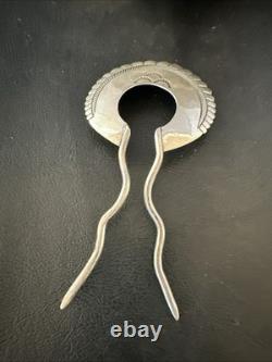 Rare XL HairPin Bun Holder Sterling Silver Stamped Navajo Handmade 5 20091