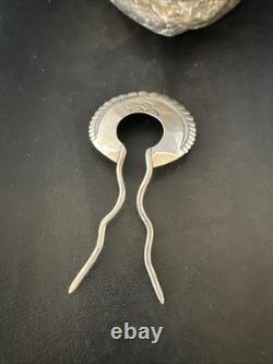 Rare XL HairPin Bun Holder Sterling Silver Stamped Navajo Handmade 5 20091