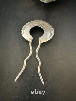 Rare XL HairPin Bun Holder Sterling Silver Stamped Navajo Handmade 5 20091
