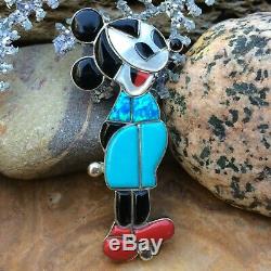 Rare Zuni Sterling Silver Inlaid Mickey Mouse Turquoise Inlaid Pendant Pin Wow