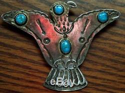 Rare very old Navajo Native American Indian silver turquoise eagle pin c. 1920's
