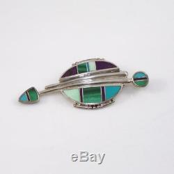 Ray Tracey Knifewing Native American Sterling Silver Turquoise Inlay Pin LFL4