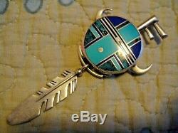 Ray Tracey Knifewing Turquoise, Lapis Inlay Kachina Brooch Pin Or Pendant