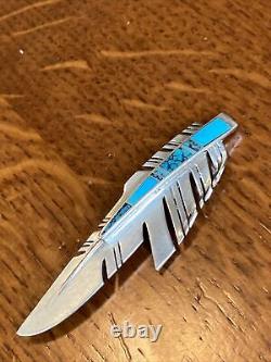 Ray Tracey Knifewing sterling silver Turquoise Feather brooch pin? Large LO