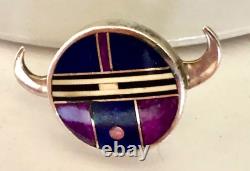 Ray Tracey Tribal Face Pin Sugilite Lapis Sterling Signed Unique! Navajo