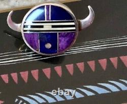 Ray Tracey Tribal Face Pin Sugilite Lapis Sterling Signed Unique! Navajo