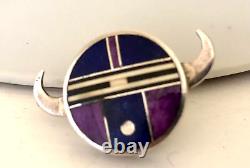 Ray Tracey Tribal Face Pin Sugilite Lapis Sterling Signed Unique! Navajo