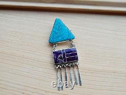 Ray Tracey turquoise and purple spiny oyster inlay pin brooch sterling silver