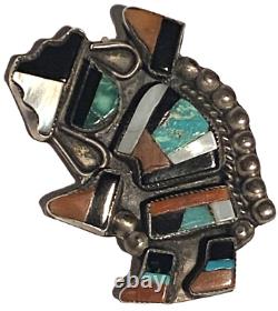 Rex Zuni Native American Silver Inlay Rainbow Man Vintage Artisan Brooch Pin