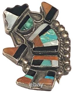 Rex Zuni Native American Silver Inlay Rainbow Man Vintage Artisan Brooch Pin