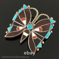 Reyes Niiha Native American Zuni Silver Multi-stone Inlay Butterfly Pin Brooch