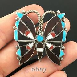 Reyes Niiha Native American Zuni Silver Multi-stone Inlay Butterfly Pin Brooch