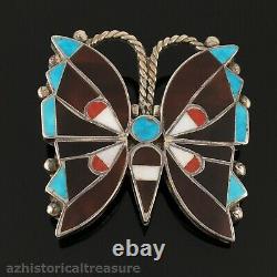 Reyes Niiha Native American Zuni Silver Multi-stone Inlay Butterfly Pin Brooch