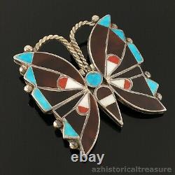 Reyes Niiha Native American Zuni Silver Multi-stone Inlay Butterfly Pin Brooch