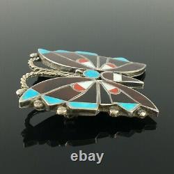 Reyes Niiha Native American Zuni Silver Multi-stone Inlay Butterfly Pin Brooch