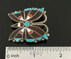 Reyes Niiha Native American Zuni Silver Multi-stone Inlay Butterfly Pin Brooch