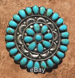 Rich Navajo Turquoise Sterling Silver Squash Blossom Necklace & Pin
