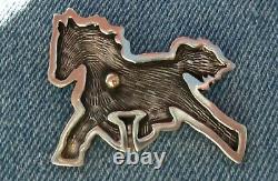 Rick Manuel Tohono O'odham Sterling Figural Running Horse Pony Brooch Pin, Great