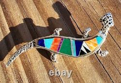 Rick Tolino Navajo Native American Sterling Lizard Pin Turquoise Coral Lapiz