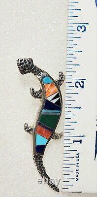 Rick Tolino Navajo Native American Sterling Lizard Pin Turquoise Coral Lapiz