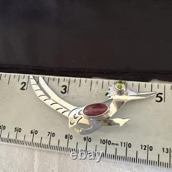 Road Runner Spiny Peridot Navajo Sterling Silver Stamped Pin Brooch 3 19089