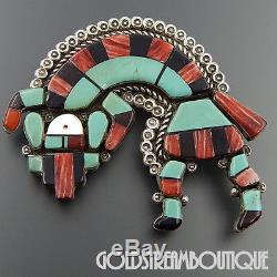 Ronnie Willie Navajo Sterling Silver Turquoise Spiny Oyster Kachina Pin Pendant