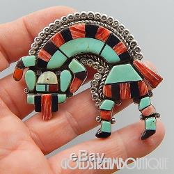 Ronnie Willie Navajo Sterling Silver Turquoise Spiny Oyster Kachina Pin Pendant