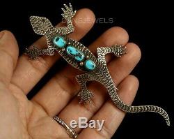 Rustic Old Pawn Vintage NAVAJO Sterling & Turquoise LIZARD Pin or Pendant