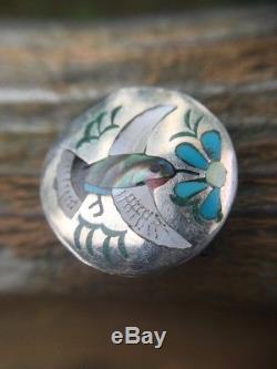 S & E GUARDIAN Sterling Inlay Hummingbird Pin/Pendant Zuni Vintage
