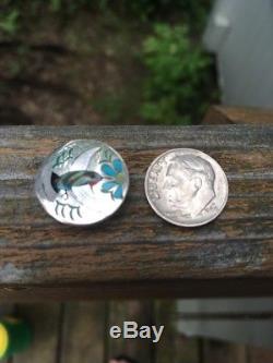 S & E GUARDIAN Sterling Inlay Hummingbird Pin/Pendant Zuni Vintage