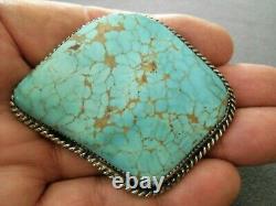 S. KING Native American Navajo Spiderweb Turquoise Sterling Silver Pin Brooch