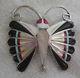 Sara Edaakie Zuni Native American Sterling Silver Multi Gem Butterfly Brooch Pin
