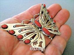 SARAH DICKENS Native American Coral Sterling Silver Butterfly Pin or Brooch