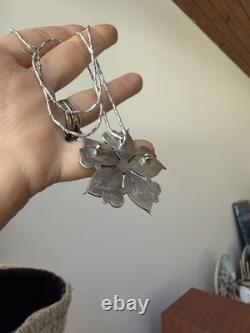 SIGNED Zuni Sterling Silver Turquoise needlepoint Flower Pendant Brooch ZCCA