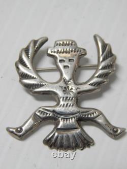 SOLID + HEAVY VINTAGE NAVAJO INDIAN STERLING SILVER KNIFEWING PIN by FELIX JOE
