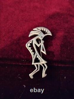STERLING KOKOPELLI Brooch Pin-Vintage 925 Silver-Navajo GS Sandoval Singed